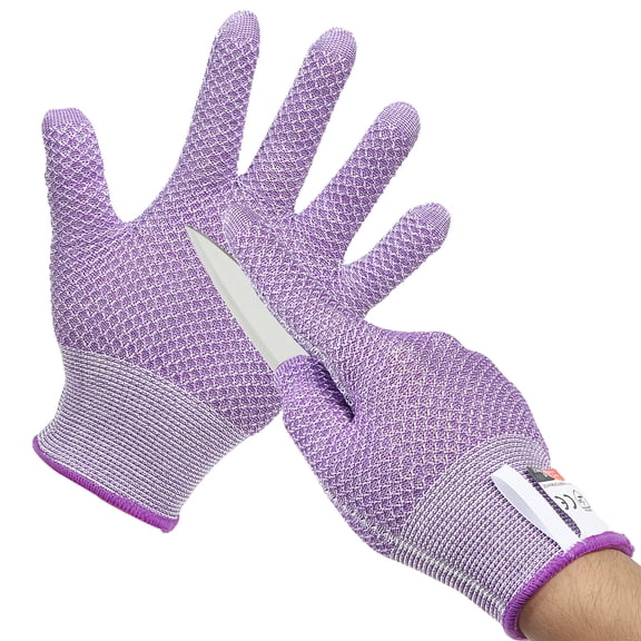 Uxcell Cut Resistant Gloves Level 5 Protection Cutting Gloves Anti Cut Kitchen Work Glove for Mandolin Slicing Oyster Shucking, Purple, Medium