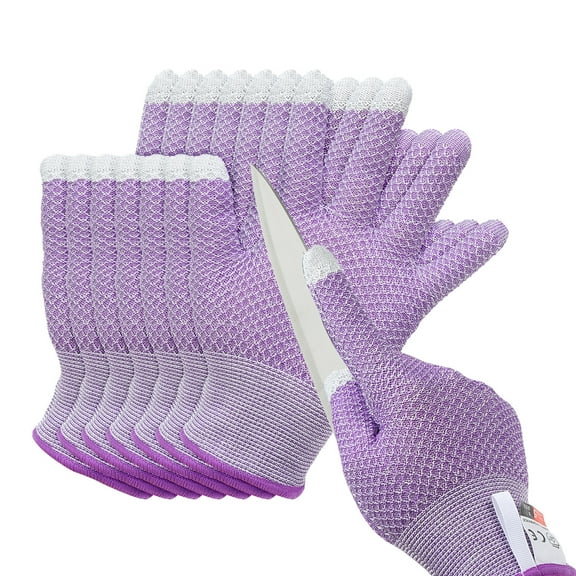 Uxcell Cut Resistant Gloves Touchscreen Level 5 Protection Cutting Gloves Anti Cut Kitchen Work Glove for Mandolin Slicing,Purple, Small, 4 Pair