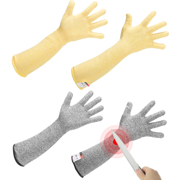 Uxcell Cut Resistant Sleeves with Gloves, Arm Protection Sleeve HPPE Gardening Sleeves for Work Kitchen Welding Farming Yellow, Gray 19 Inch
