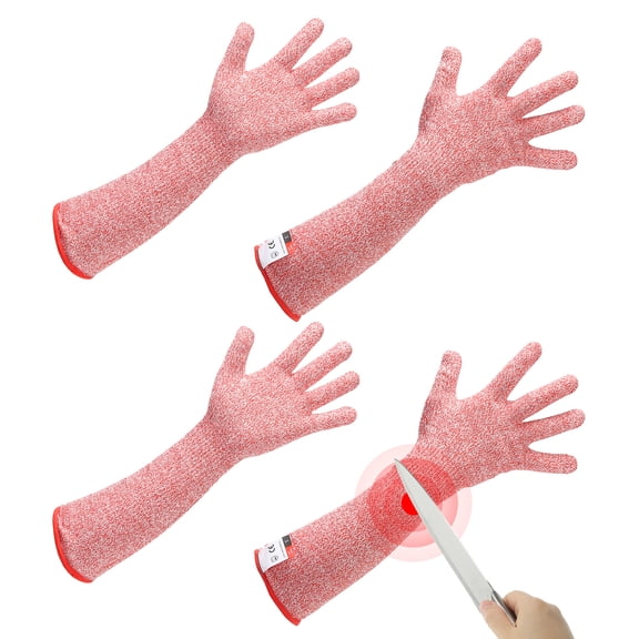 Uxcell Cut Resistant Sleeves with Gloves, Arm Protection Sleeve HPPE for Kitchen, Welding, Farming Red 19 Inch