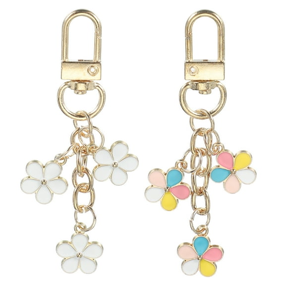 Uxcell Cute Flower Keychains for Women, Enameled Charm Aesthetic Keychain Car Key Ring Pendant Key Chains Colorful & White