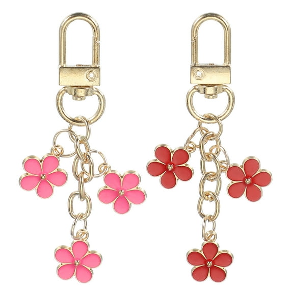 Uxcell Cute Flower Keychains for Women, Enameled Charm Aesthetic Keychain Car Key Ring Pendant Key Chains Peach & Red