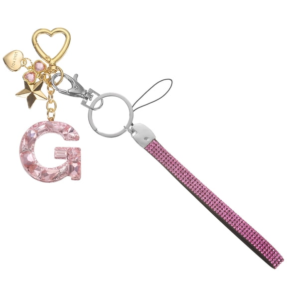 Uxcell Cute Initial Letter Keychain - Bling Love Heart Star Keychains Women Key Chain with Wristlet for Bag Backpack Purse Car Keys Cup Accessories, Pink (Letter-G)