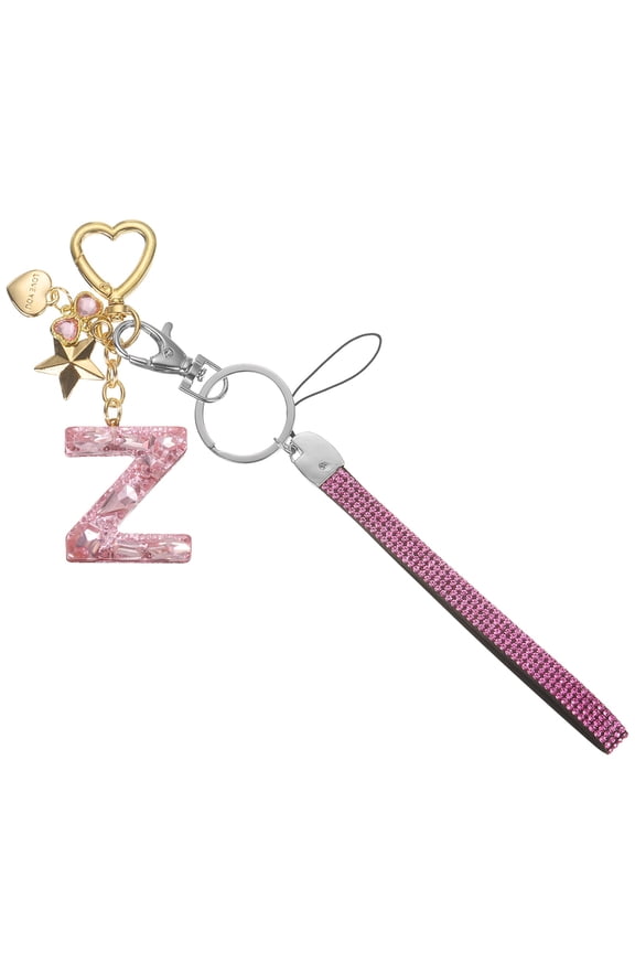 Cute Initial Letter Keychain - Bling Love Heart Star Keychains Women Key Chain with Wristlet for Bag Backpack Purse Car Keys Cup Accessories, Pink (Letter-Z)