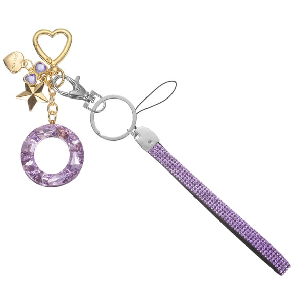 Uxcell Cute Initial Letter Keychain - Bling Love Heart Star Keychains Women Key Chain with Wristlet for Bag Backpack Purse Car Keys Cup Accessories, Purple (Letter-O)