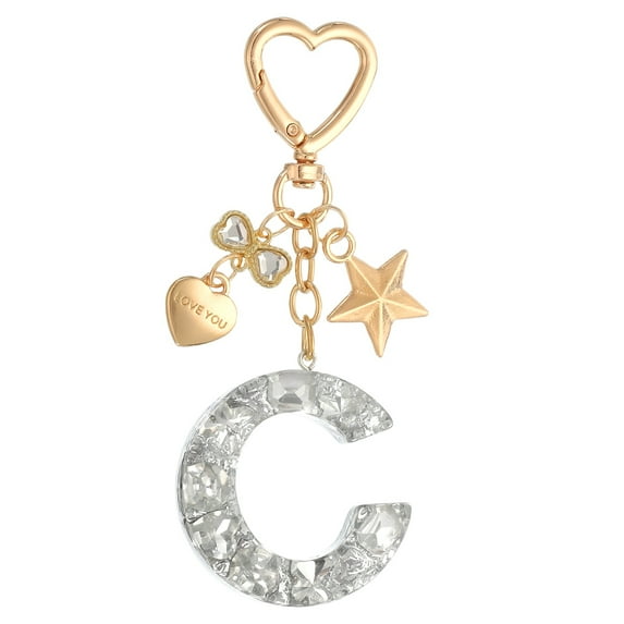 Uxcell Cute Initial Letter Keychain for Bag Backpack Purse Car Keys Silver Letter C