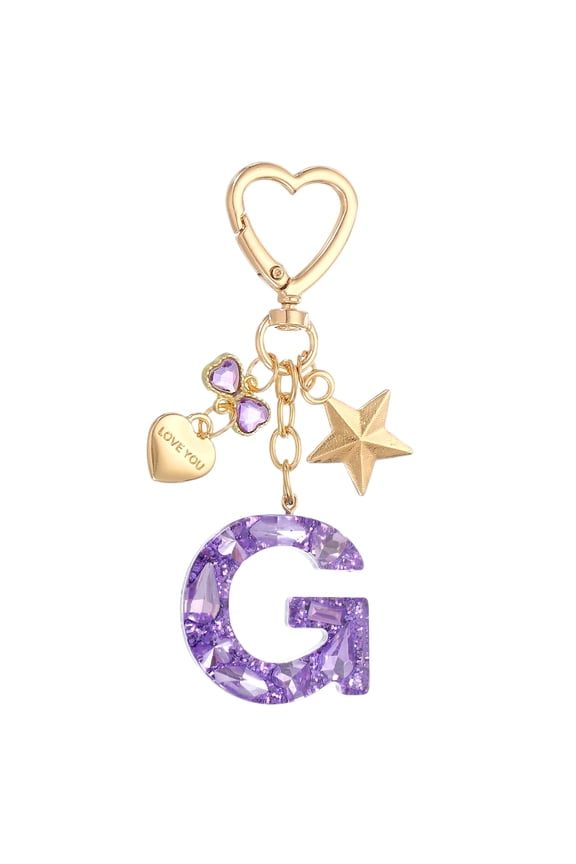 Cute Initial Letter Keychain for Bag Backpack Purse Car Keys Purple Letter G