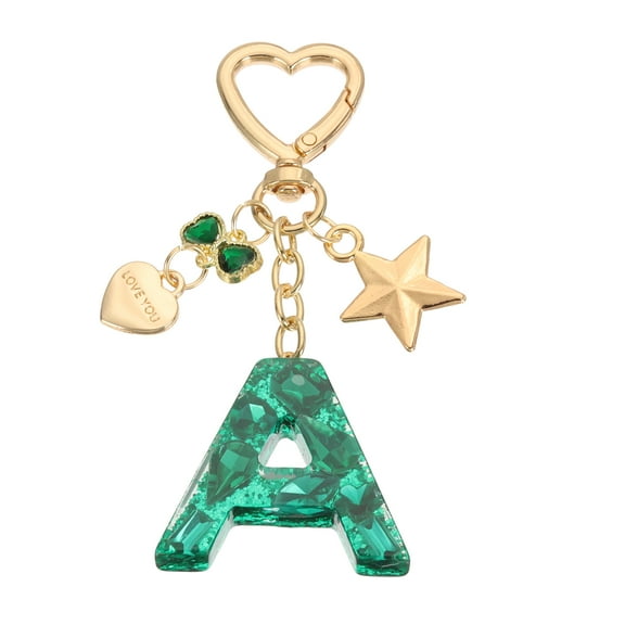 Uxcell Cute Initial Letter Keychain for Bag Backpack Purse Car Keys Green Letter A