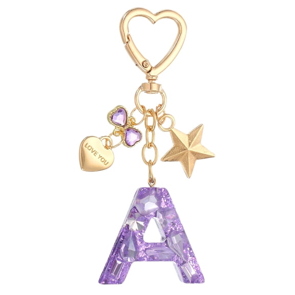 Uxcell Cute Initial Letter Keychain for Bag Backpack Purse Car Keys Purple Letter A