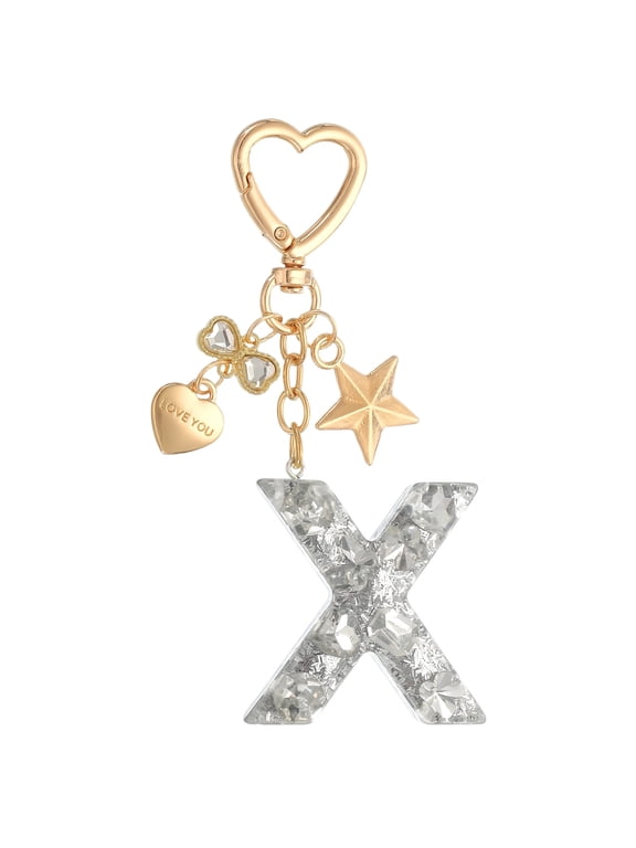 Cute Initial Letter Keychain for Bag Backpack Purse Car Keys Silver Letter X