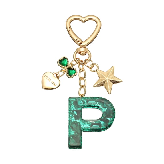 Uxcell Cute Initial Letter Keychain for Bag Backpack Purse Car Keys Green Letter P
