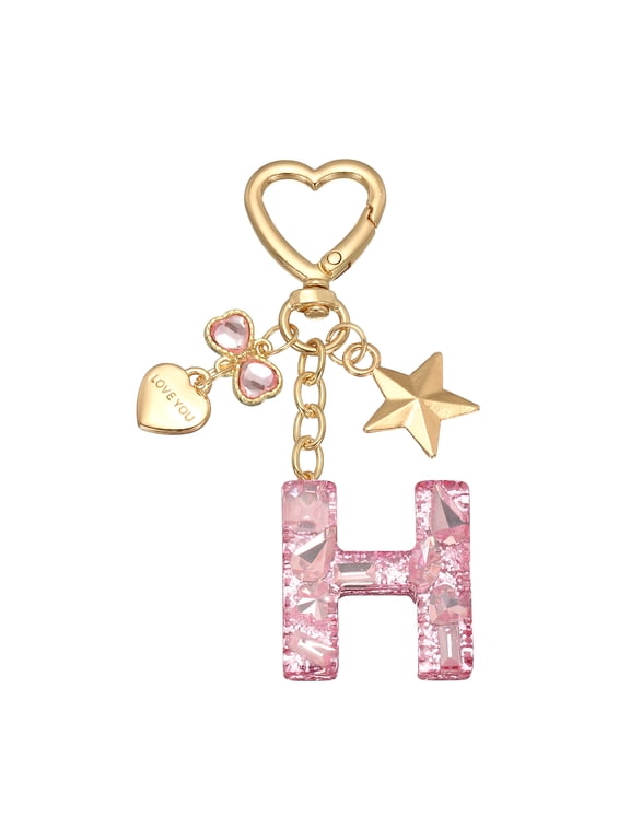 Cute Initial Letter Keychain for Bag Backpack Purse Car Keys Pink Letter H
