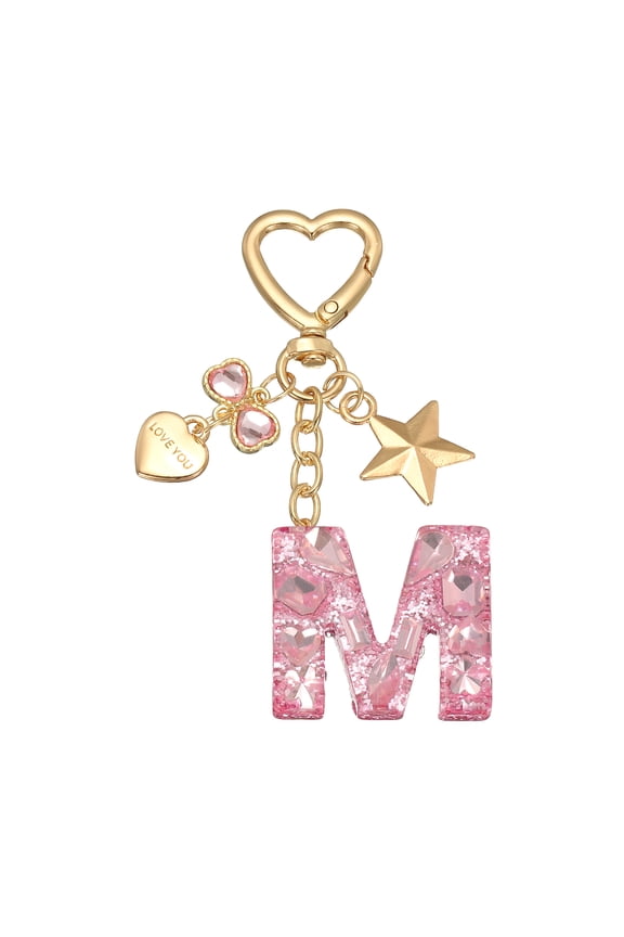 Cute Initial Letter Keychain for Bag Backpack Purse Car Keys Pink Letter M