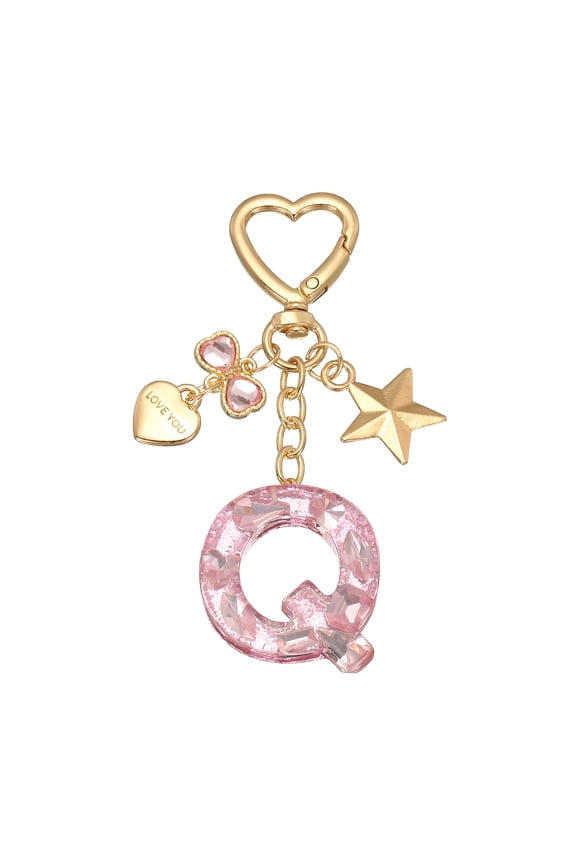 Cute Initial Letter Keychain for Bag Backpack Purse Car Keys Pink Letter Q