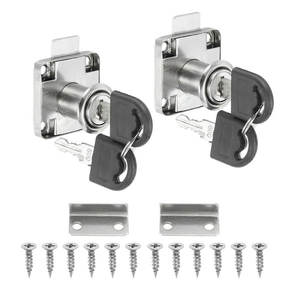 Uxcell Cylinder Cabinet Cam Locks 7/8"(22mm)  Keys Alike Alloy Tool Box Lock, Silver 2 Pcs