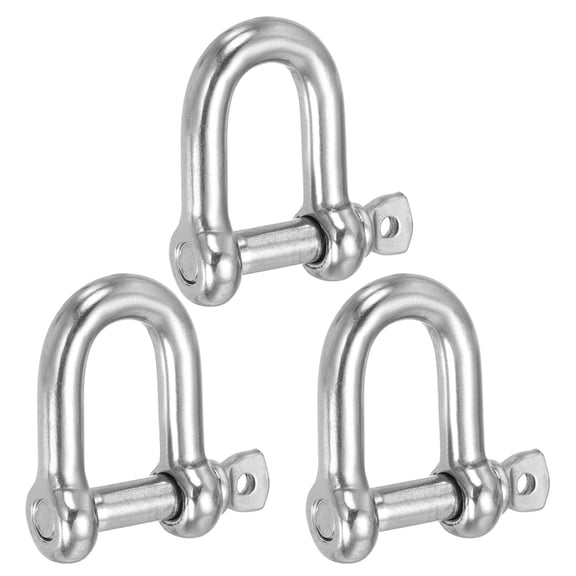 Uxcell D Ring Shackles, (1/2" 12mm, 3 Pcs), 304 Stainless Steel D Screw Pin Shackle Heavy Duty Mini Bow Clevis, Suit For-Outdoor/Chain/Boat/Sailboat/Rigging/Marine/Camping