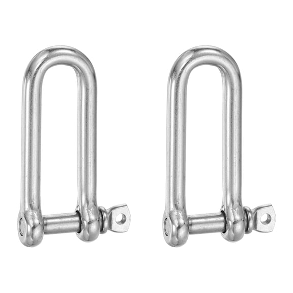 Uxcell D Ring Shackles, (3/8" 8mm, 2 Pcs), 304 Stainless Steel Extended D Screw Pin Shackle Heavy Duty Mini Bow Clevis, Suit For-Outdoor/Chain/Boat/Sailboat/Rigging/Marine/Camping