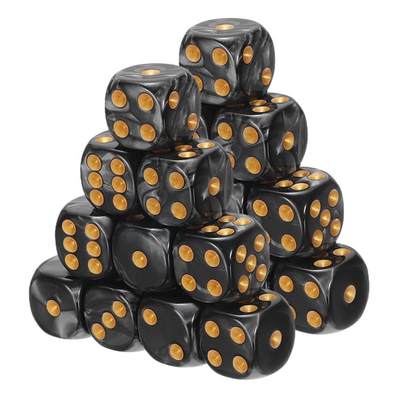 Uxcell D6 Dice 16mm Standard Game Dice, Square Acrylic 6 Sided Pearl Pattern Dice Perfect for DND Board Games, Table Game & Classroom Teaching (Black/Gold, 20pcs)
