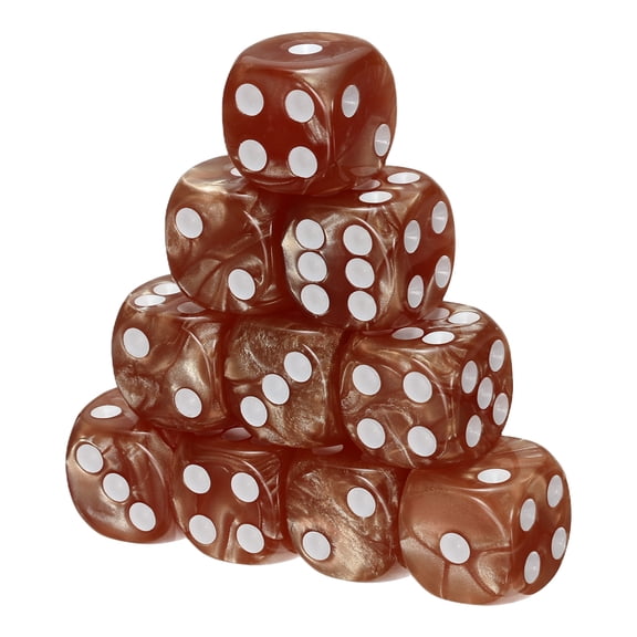 Uxcell D6 Dice 16mm Standard Game Dice, Square Acrylic 6 Sided Pearl Pattern Dice Perfect for DND Board Games, Table Game & Classroom Teaching (Brown, 10pcs)
