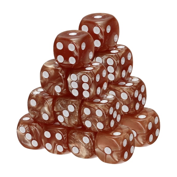 Uxcell D6 Dice 16mm Standard Game Dice, Square Acrylic 6 Sided Pearl Pattern Dice Perfect for DND Board Games, Table Game & Classroom Teaching (Brown, 20pcs)
