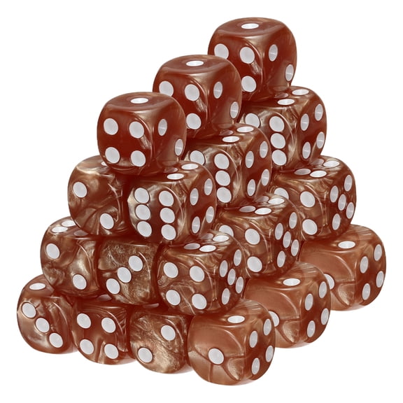 Uxcell D6 Dice 16mm Standard Game Dice, Square Acrylic 6 Sided Pearl Pattern Dice Perfect for DND Board Games, Table Game & Classroom Teaching (Brown, 30pcs)