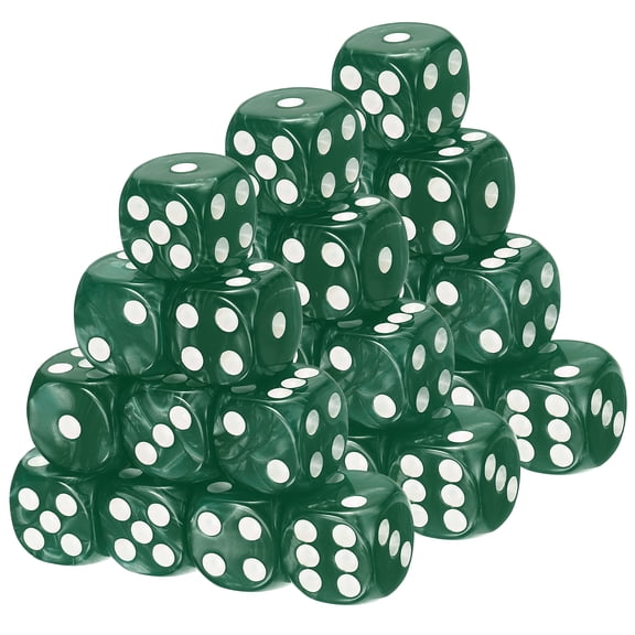 Uxcell D6 Dice 16mm Standard Game Dice, Square Acrylic 6 Sided Pearl Pattern Dice Perfect for DND Board Games, Table Game & Classroom Teaching (Dark Green, 30pcs)