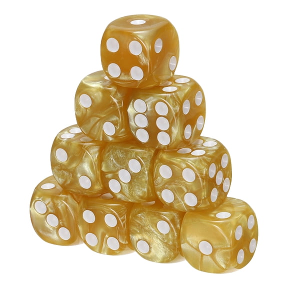 Uxcell D6 Dice 16mm Standard Game Dice, Square Acrylic 6 Sided Pearl Pattern Dice Perfect for DND Board Games, Table Game & Classroom Teaching (Gold, 10pcs)