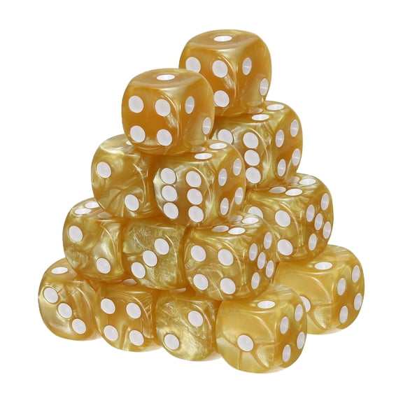 Uxcell D6 Dice 16mm Standard Game Dice, Square Acrylic 6 Sided Pearl Pattern Dice Perfect for DND Board Games, Table Game & Classroom Teaching (Gold, 20pcs)
