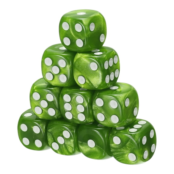 Uxcell D6 Dice 16mm Standard Game Dice, Square Acrylic 6 Sided Pearl Pattern Dice Perfect for DND Board Games, Table Game & Classroom Teaching (Green, 10pcs)