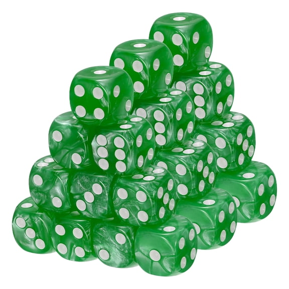 Uxcell D6 Dice 16mm Standard Game Dice, Square Acrylic 6 Sided Pearl Pattern Dice Perfect for DND Board Games, Table Game & Classroom Teaching (Light Green, 30pcs)