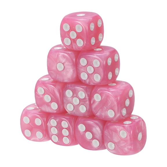 Uxcell D6 Dice 16mm Standard Game Dice, Square Acrylic 6 Sided Pearl Pattern Dice Perfect for DND Board Games, Table Game & Classroom Teaching (Pink, 10pcs)