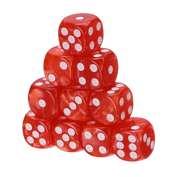 Uxcell D6 Dice 16mm Standard Game Dice, Square Acrylic 6 Sided Pearl Pattern Dice Perfect for DND Board Games, Table Game & Classroom Teaching (Red, 10pcs)