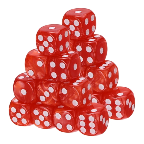 Uxcell D6 Dice 16mm Standard Game Dice, Square Acrylic 6 Sided Pearl Pattern Dice Perfect for DND Board Games, Table Game & Classroom Teaching (Red, 20pcs)