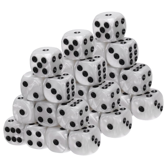 Uxcell D6 Dice 16mm Standard Game Dice, Square Acrylic 6 Sided Pearl Pattern Dice Perfect for DND Board Games, Table Game & Classroom Teaching (White, 30pcs)