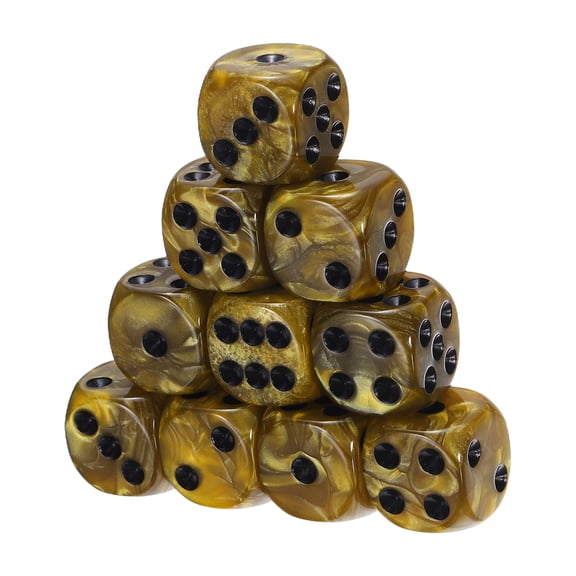 Uxcell D6 Dice 16mm Standard Game Dice, Square Acrylic 6 Sided Pearl Pattern Dice Perfect for DND Board Games, Table Game & Classroom Teaching (Yellow/Black, 10pcs)