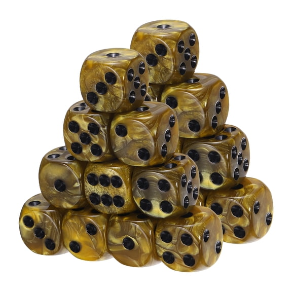 Uxcell D6 Dice 16mm Standard Game Dice, Square Acrylic 6 Sided Pearl Pattern Dice Perfect for DND Board Games, Table Game & Classroom Teaching (Yellow/Black, 20pcs)