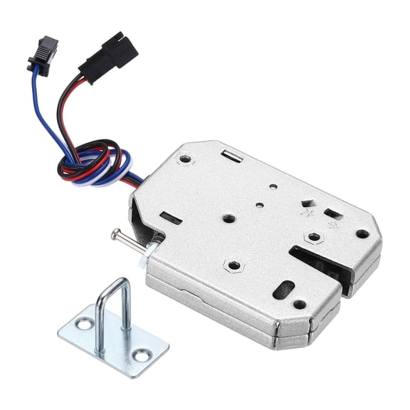 Uxcell DC 12V 2A Solenoid Cabinet Electronic Spring Lock, (73 x 58 x 13mm, Silver) (1 Pcs), Electric Control Lock Suit for - Storage Drawers/Vending Machines/Mailboxes (4 Wires)