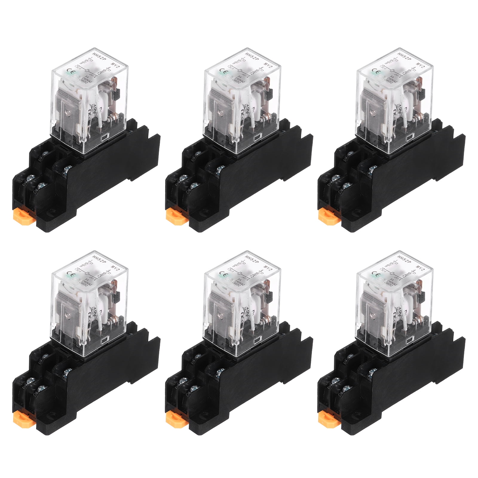6Pcs DC 12V Electromagnetic Power Relay, 8-Pin 5A Power Coil Relay with LED Indicator and Socket Base DPDT 2NO 2NC - MY2NJ for Industrial, Home Appliances and DIN Rail System