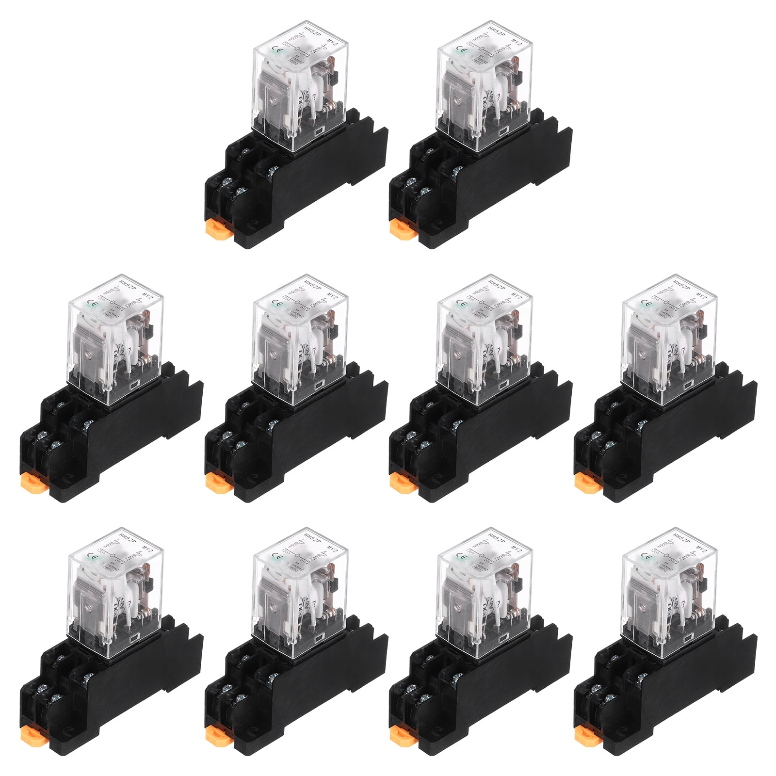 10Pcs DC 12V Electromagnetic Power Relay, 8-Pin 5A Power Coil Relay with LED Indicator and Socket Base DPDT 2NO 2NC - MY2NJ for Industrial, Home Appliances and DIN Rail System