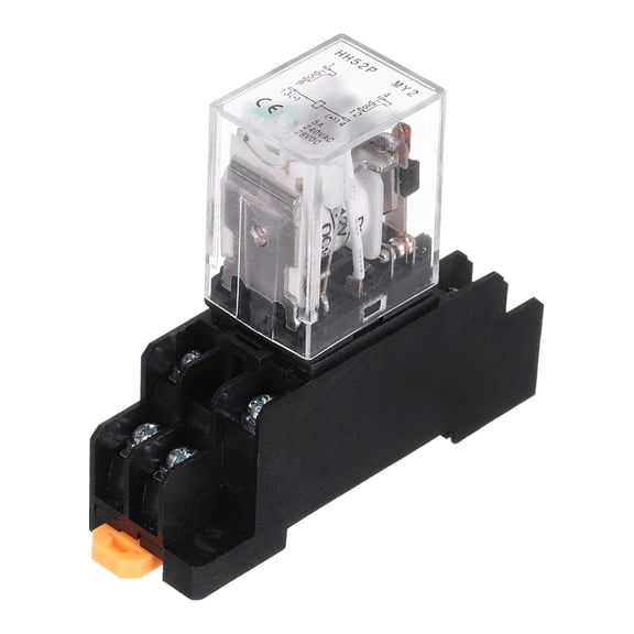 1Pcs DC 12V Electromagnetic Power Relay, 8-Pin 5A Power Coil Relay with LED Indicator and Socket Base DPDT 2NO 2NC - MY2NJ for Industrial, Home Appliances and DIN Rail System