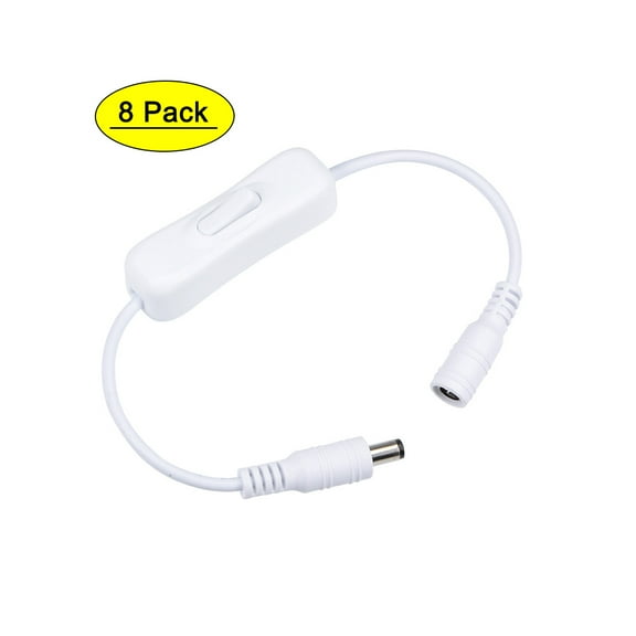 Uxcell DC 12V Inline Rocker Switch w 5.5x2.1mm DC Jack Male to Female Power Cable White 8pcs