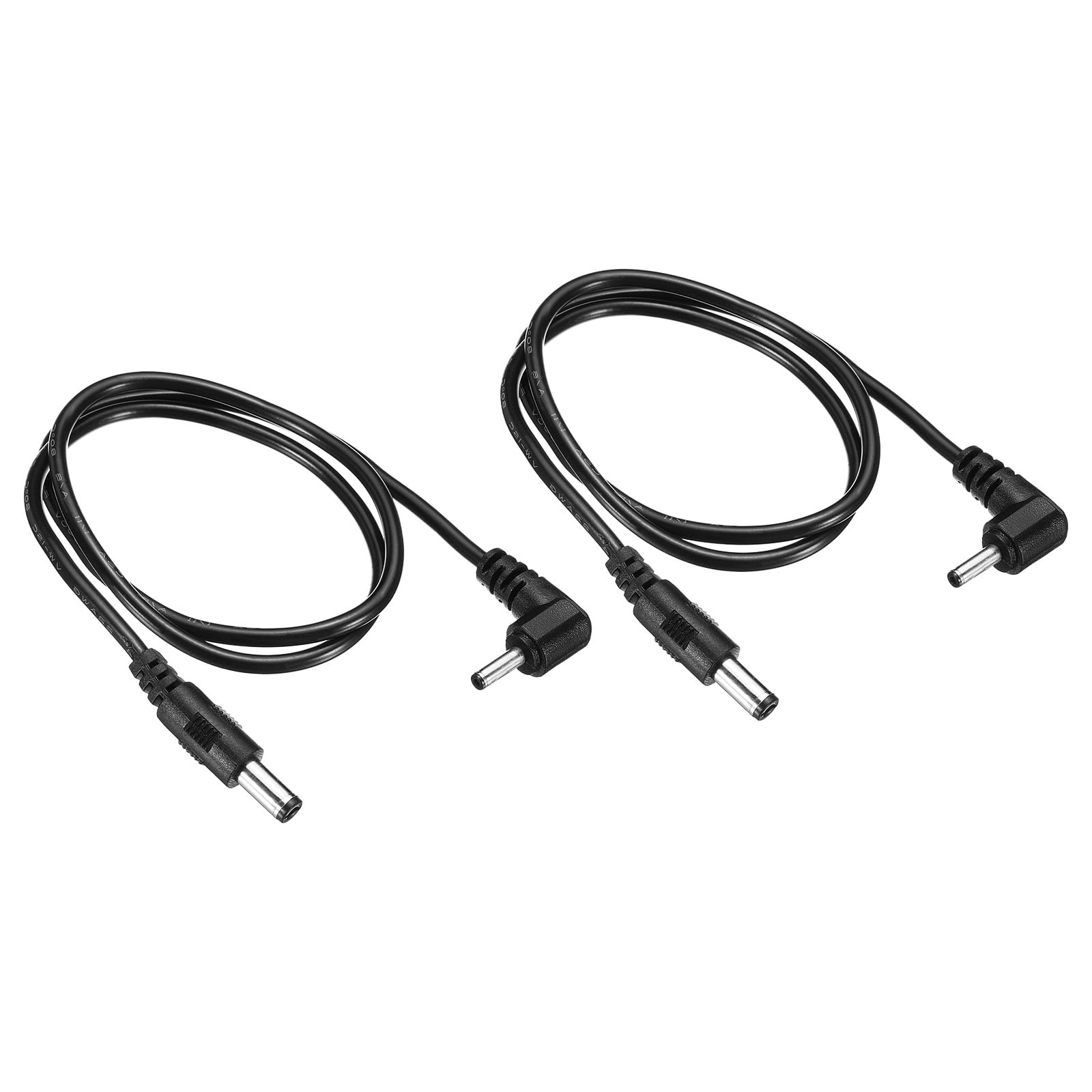 Uxcell DC 5.5x2.1mm Male to 3.5x1.35mm Male Extension Cable Double Elbow 60cm Cord Black 2 Pack