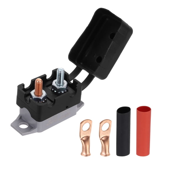 Uxcell DC 50V AC 125/250V 30A Circuit Breaker, Auto Reset Stud Bolt Type Circuit Breaker with Cover Screws Wire Clamps and 3:1 Heat Shrink Tubing for Automotive (Black, Gray)