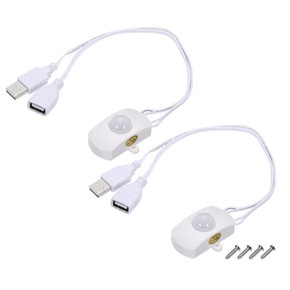 Uxcell DC 5V24V 5A PIR Motion Sensor Switch with USB Interface Cable for Kitchen Cabinet LED Strip Light, 2Pcs White