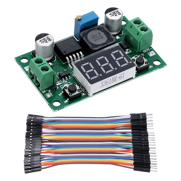 Uxcell DC-DC Buck Converter Voltage Regulator Adjustable Step Down Power Module LM 2596 4-40V to 1.25-37V 3A with LED Display Voltmeter Green and 10cm 40P Line for Power Transformers