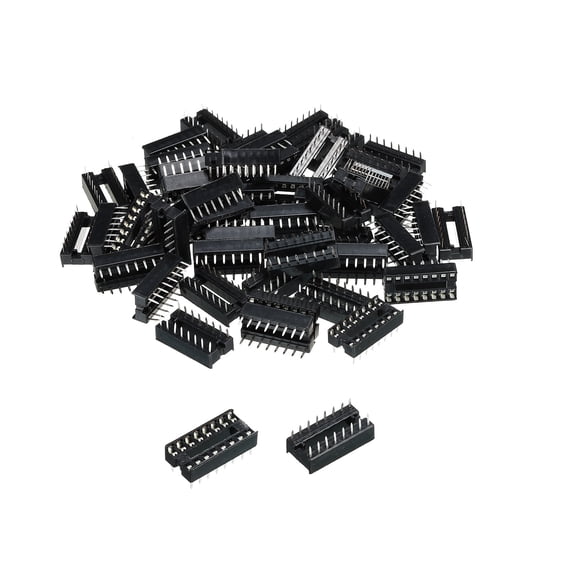 Uxcell DIP IC Chip Socket Adapter Flat Pin 16P 2.54mm Pitch IC Socket for PCB Board Chip, 50 Pack
