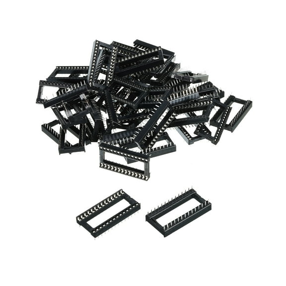 Uxcell DIP IC Chip Socket Adapter Flat Pin 28P 2.54mm Pitch 15mm IC Socket for PCB Board Chip, 50 Pack