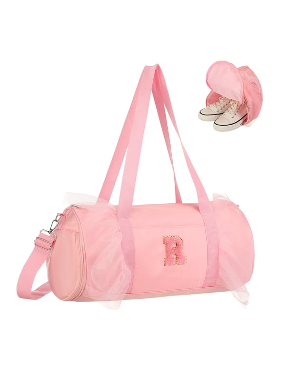 Dance Bag Lace Letter R Yoga Pack with Strap Initial Travel Duffel Tote Pink