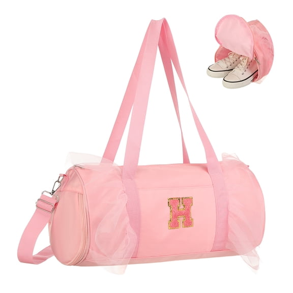Uxcell Dance Bag, Personalized Initial Letter Lace Yoga Bag with Adjustable Strap & Shoes Compartment, Small Cute Ballet Travel Duffel Tote Pink & A-Fitting(Ballet/Yoga/Travel Duffel)