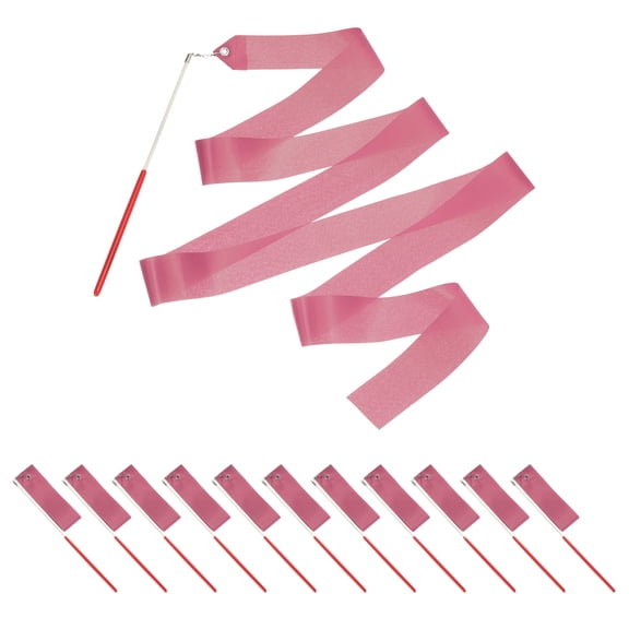 Uxcell Dance Ribbons, Gymnastics Dance Streamers with Non-Slip Wand Dance Flag Lotus Pink